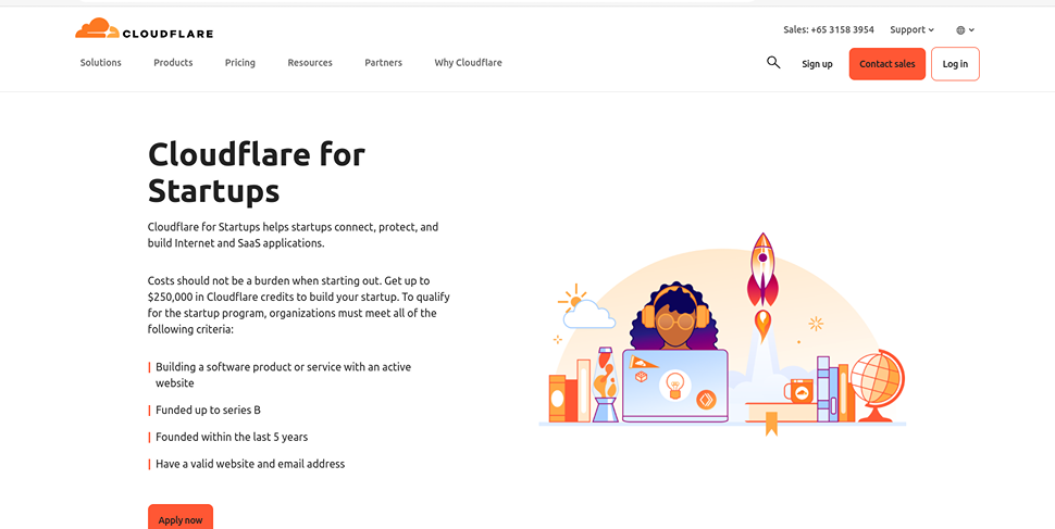 Cloudflare official website for startups page screenshot